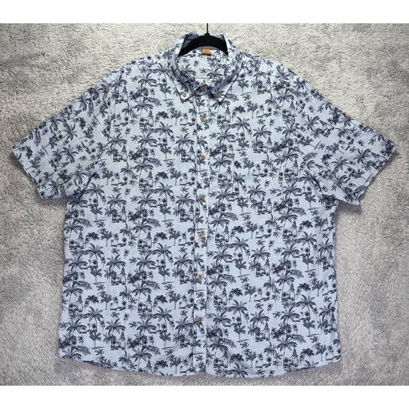 Tailor Vintage Other - Tailor Vintage Men's Linen Blend Short Sleeve Shirt Blue Palm Trees Vacation XXL